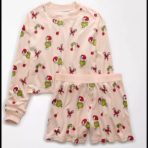 American Eagle Outfitters Holiday Pajama Set - Cream and Red